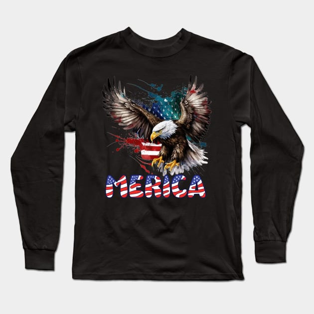 4th Of July Merica Patriotic USA Flag Bald Eagle Long Sleeve T-Shirt by nickymax915